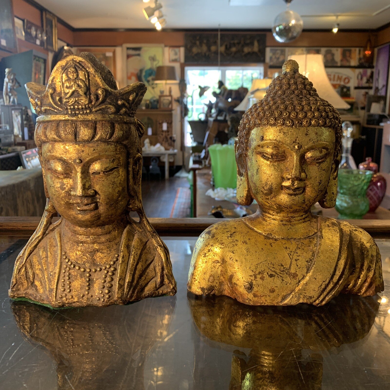Pair Of Early 20th Century 8” Cast Iron Buddha Statues