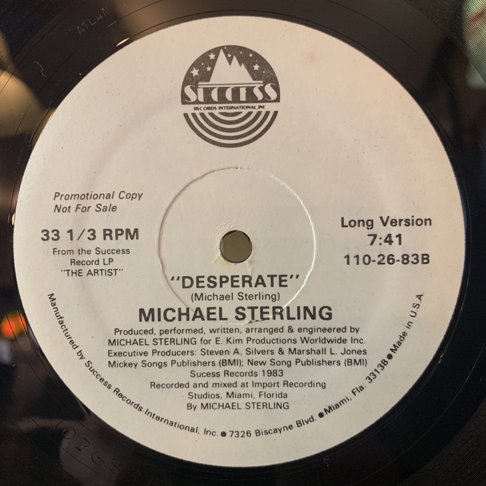 Michael Sterling ‎– Desperate - Success Records ‎– 110-26-83 - 12” Promo - NM+