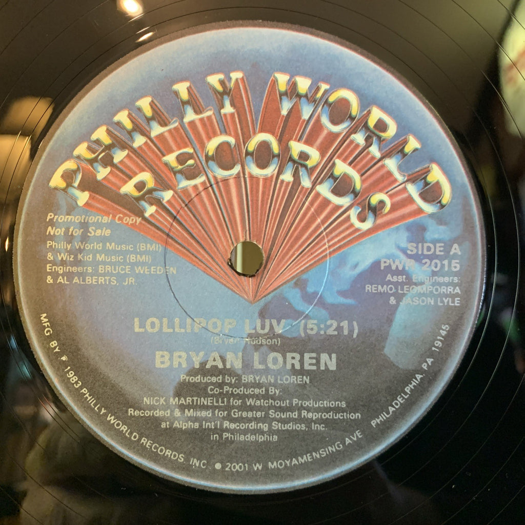 Bryan Loren – Lollipop Luv - Philly World Records – PWR 2015 - 12” Promo NM (M-)