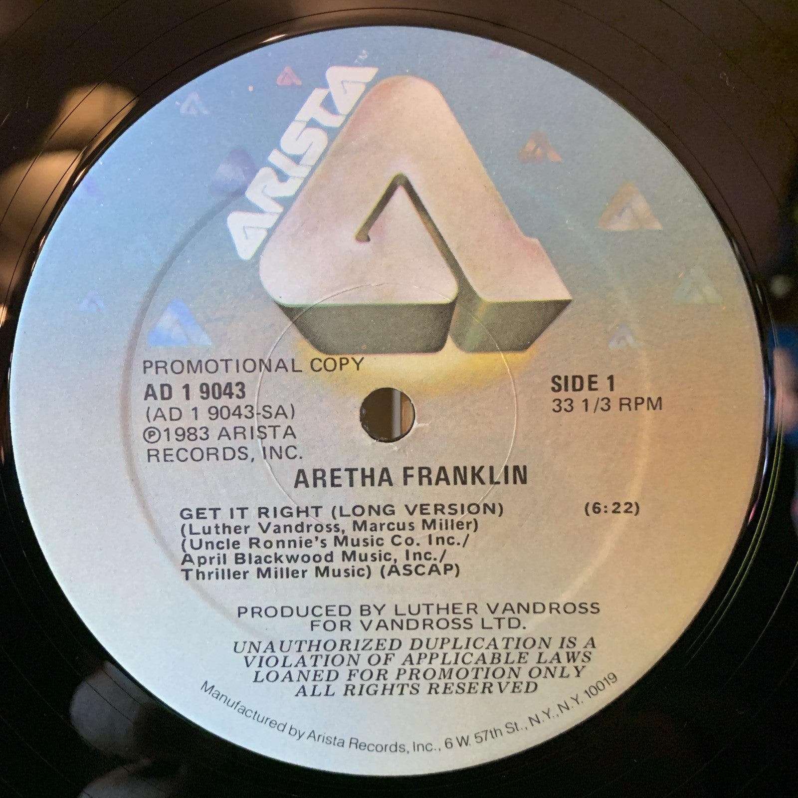 Aretha Franklin ‎– Get It Right (Long Version) - 12” Promo - NM(M-)