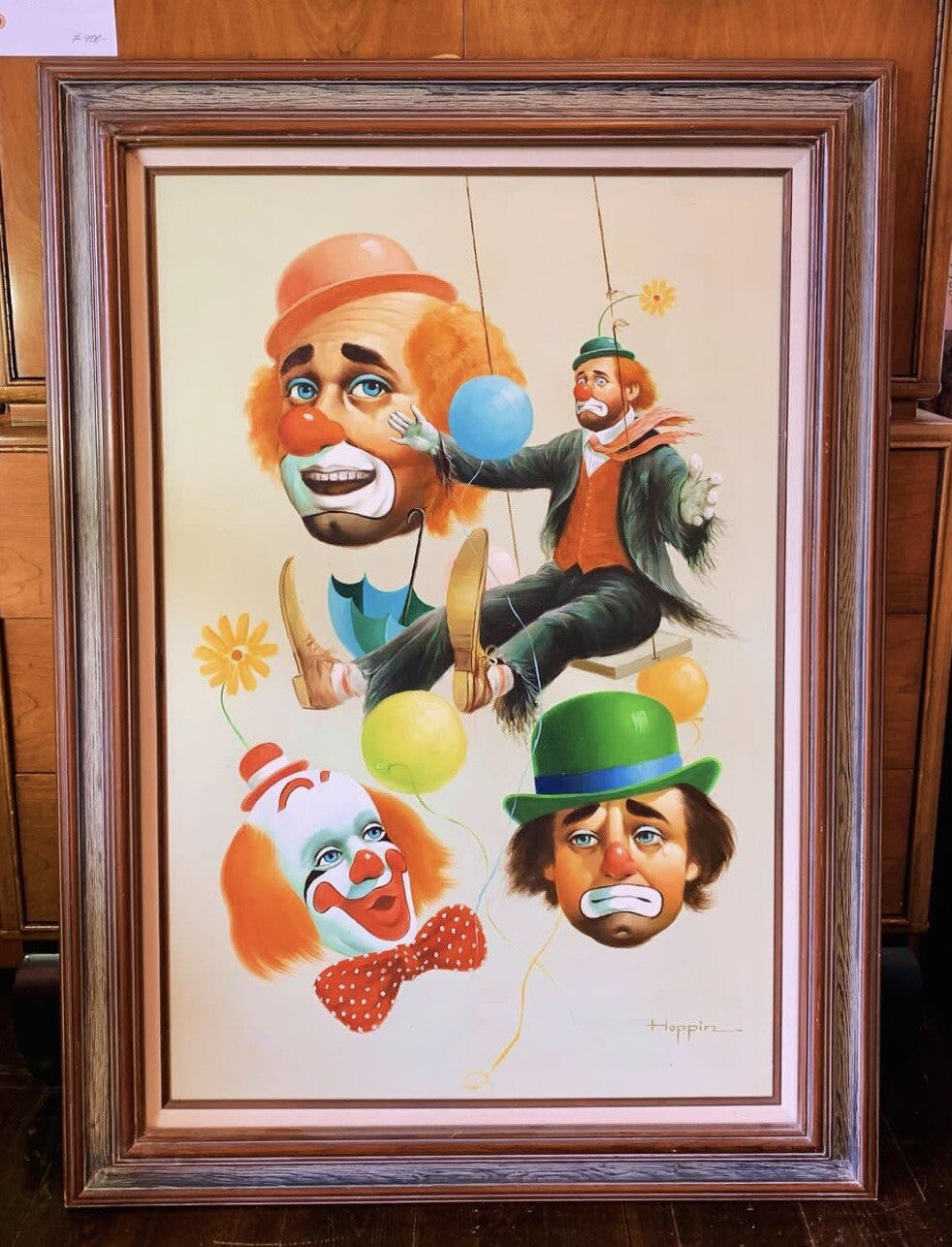 Hoppin Sad Clown Painting - Signed Original - Original Frame - Ca. 1960