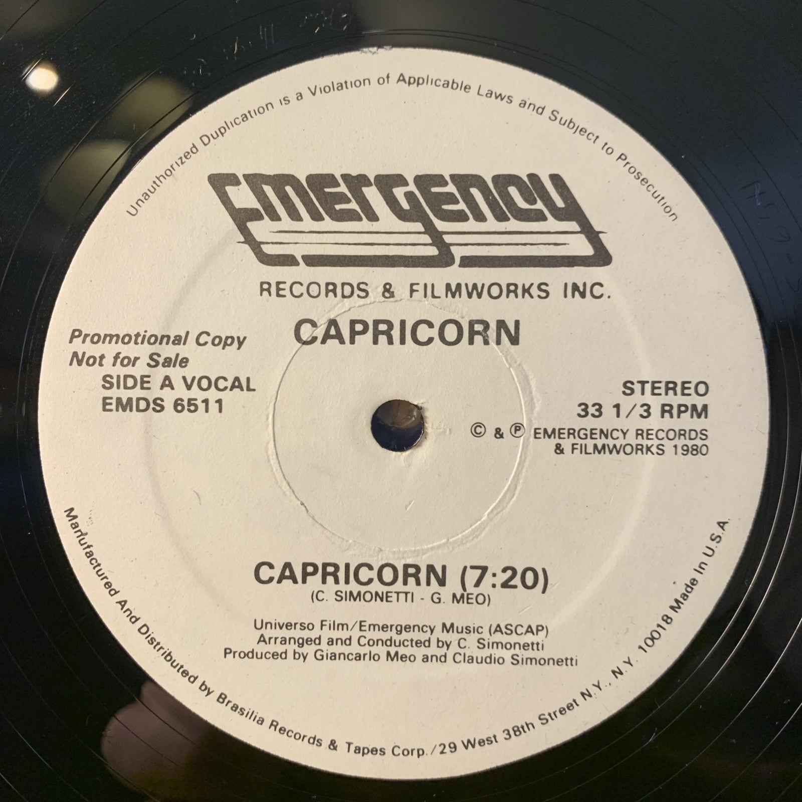 Capricorn – Capricorn Emergency Records – EMDS 6511 - 12” Promo - NEAR MINT+