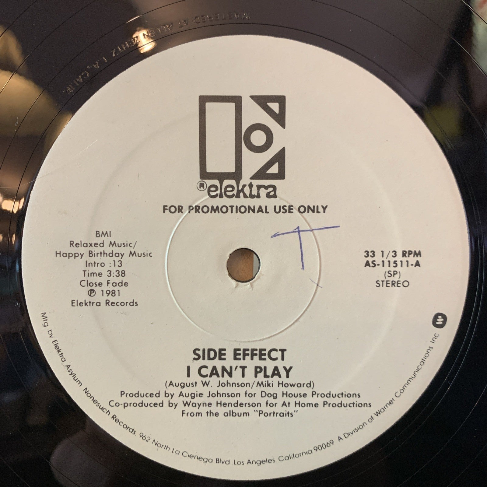 Side Effect – I Can't Play / Do It -  Elektra ‎– AS-11511 - 12” White Promo - NM