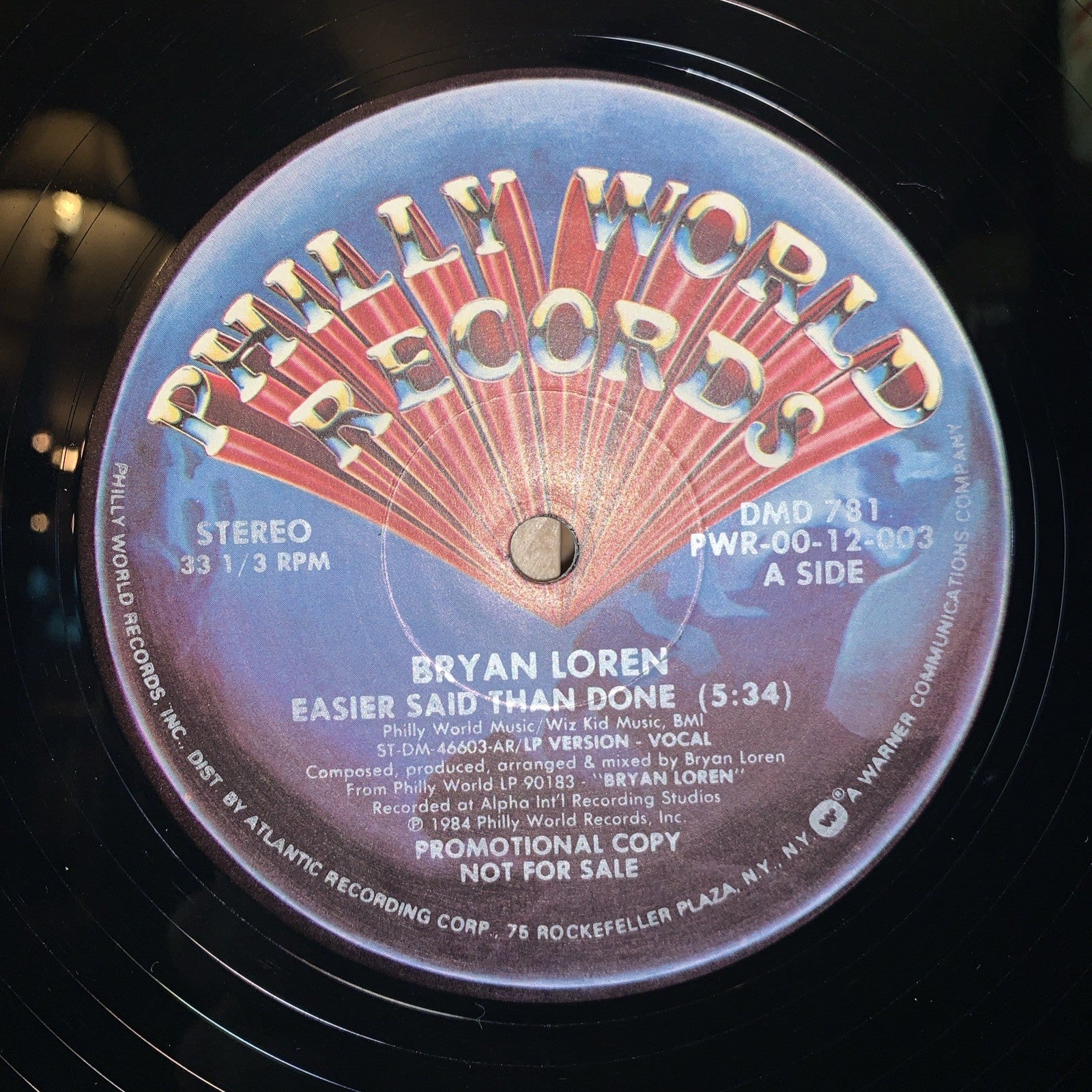 Bryan Loren – Easier Said Than Done - Philly World Records - 12” Promo - NM (M-)