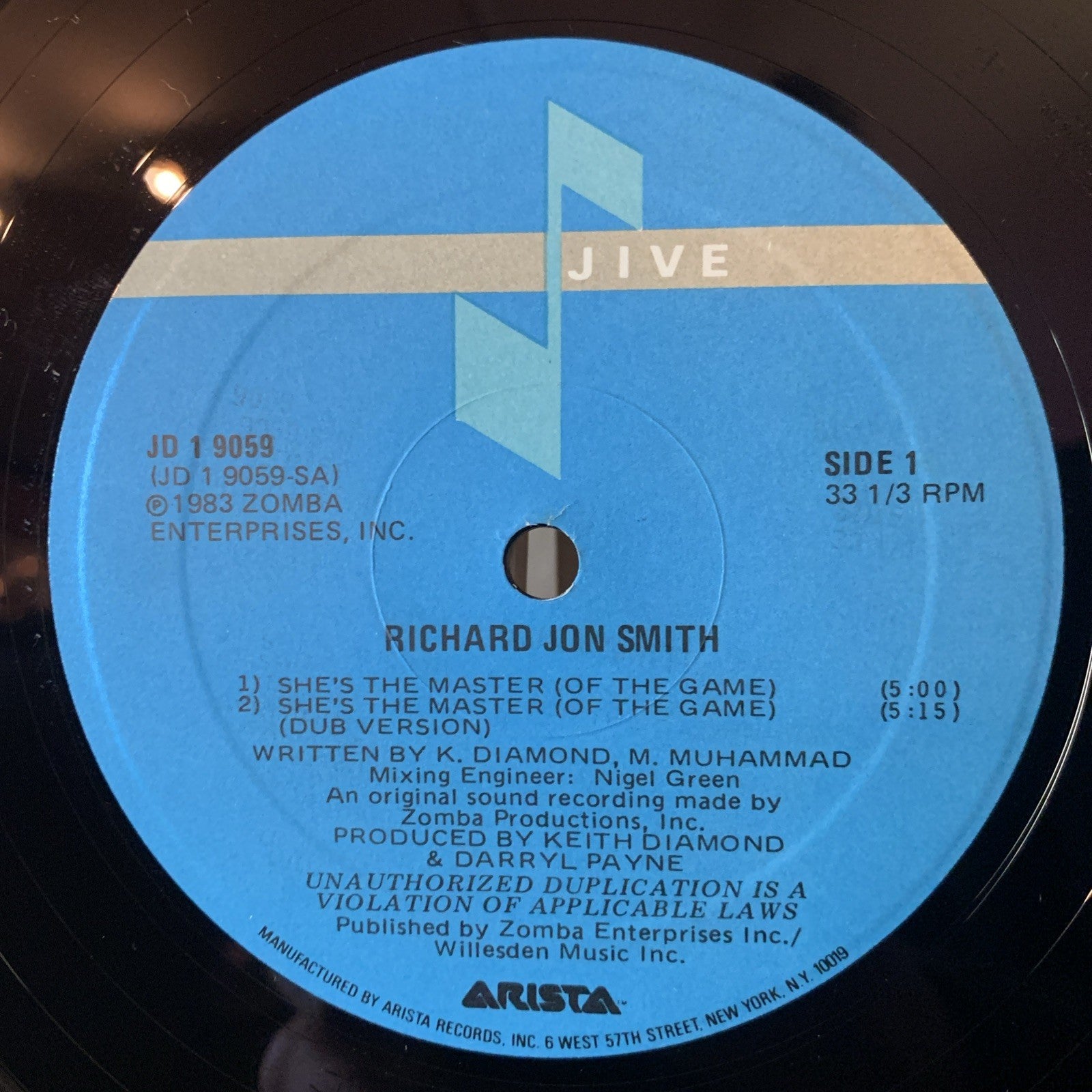 Richard Jon Smith – She's The Master (Of The Game) - Jive JD 1 9059 - NEAR MINT