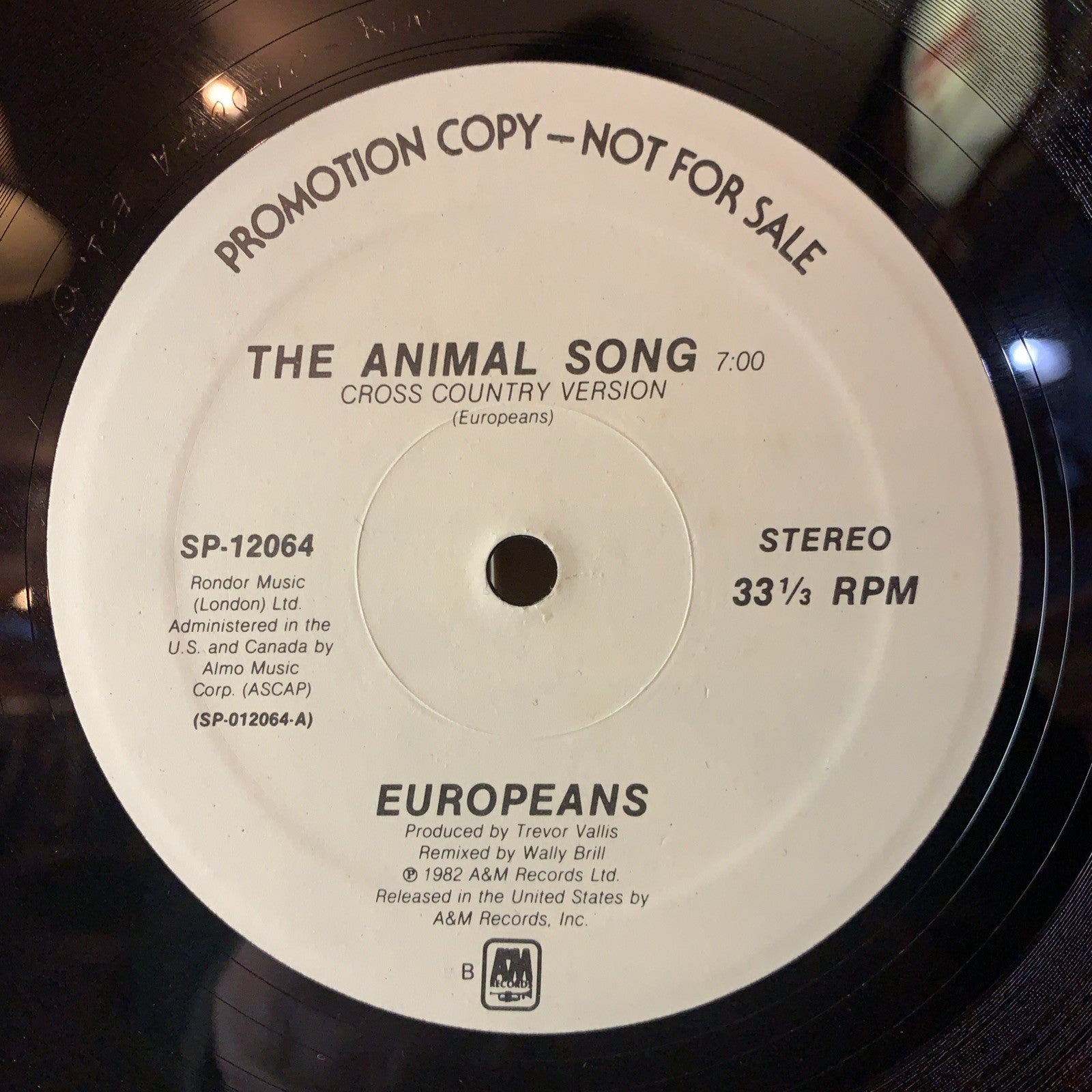 Europeans – The Animal Song - A&M Records – SP-12064 - 12” Promo - NM(M-)