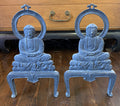 A PAIR OF RARE ANTIQUE 1920's BUDDHA ANDIRONS OF PATINA’D IRON
