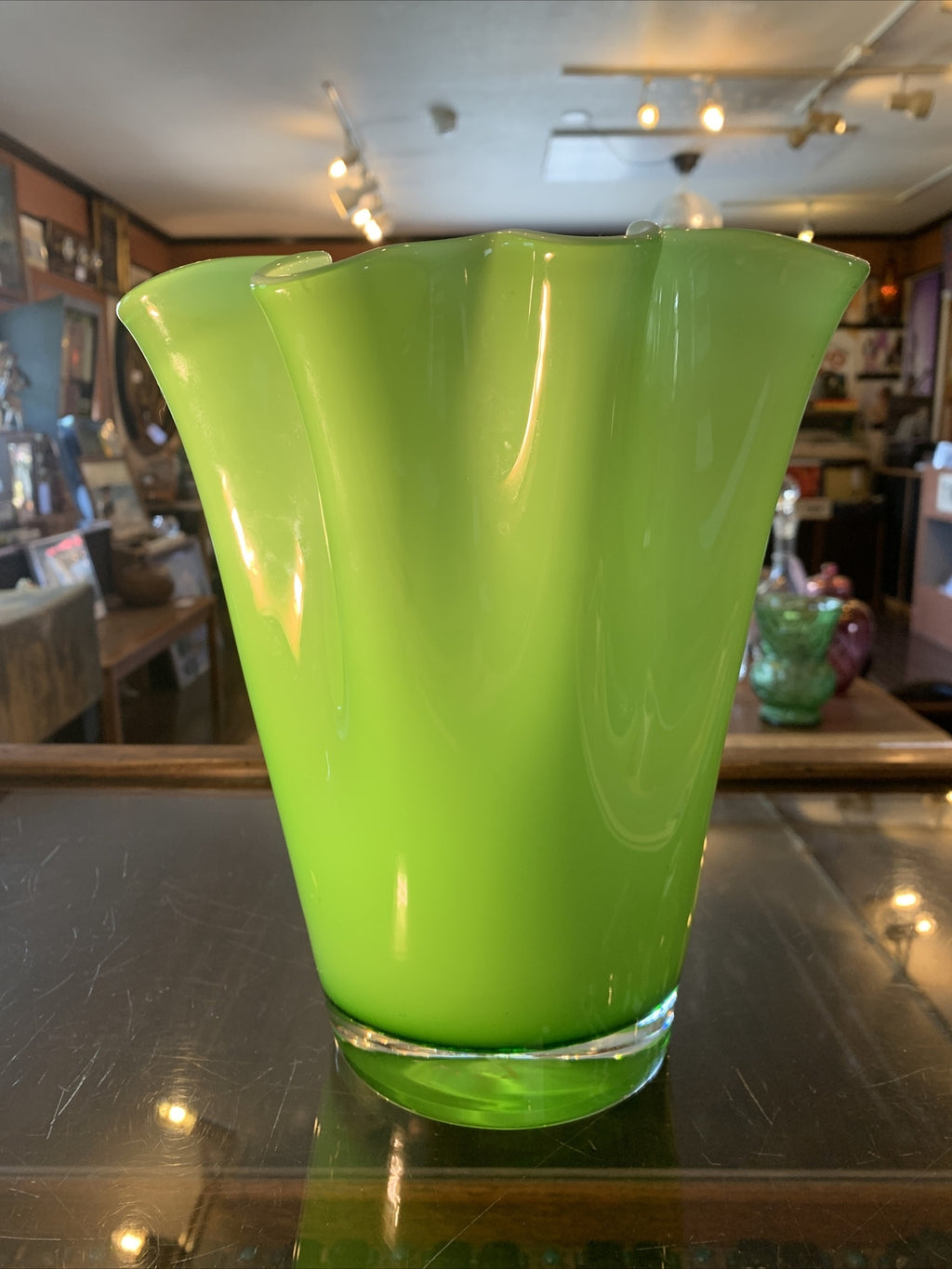 10” Vintage Green Murano Vase