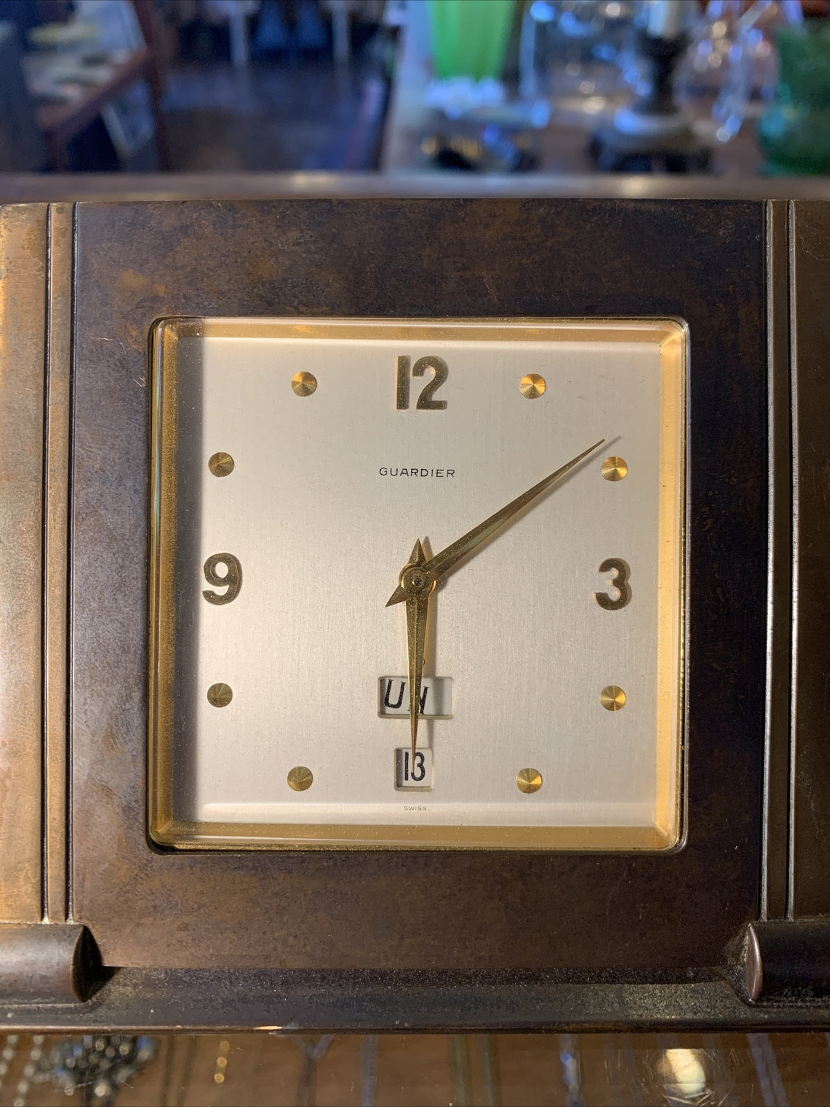 Rare Guardier Day, Date, has a beautiful 15 Swiss Jewel Movement. For Repair.