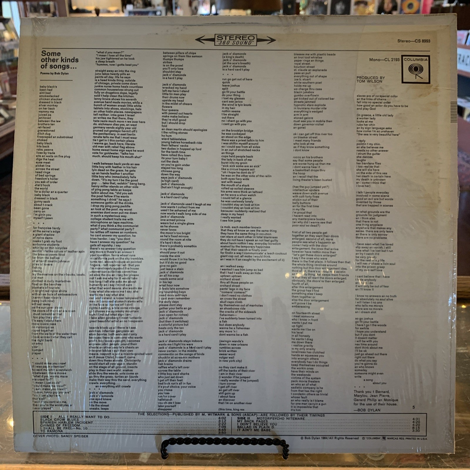 Bob Dylan - Another Side Of Bob Dylan EX/EX  SHRINK 1964 Vinyl Record LP CS8993