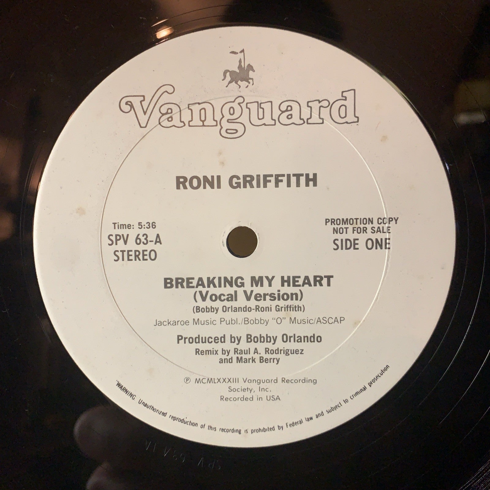 Roni Griffith – Breaking My Heart - Vanguard – SPV 63 - 12” Promo - NM (M-)