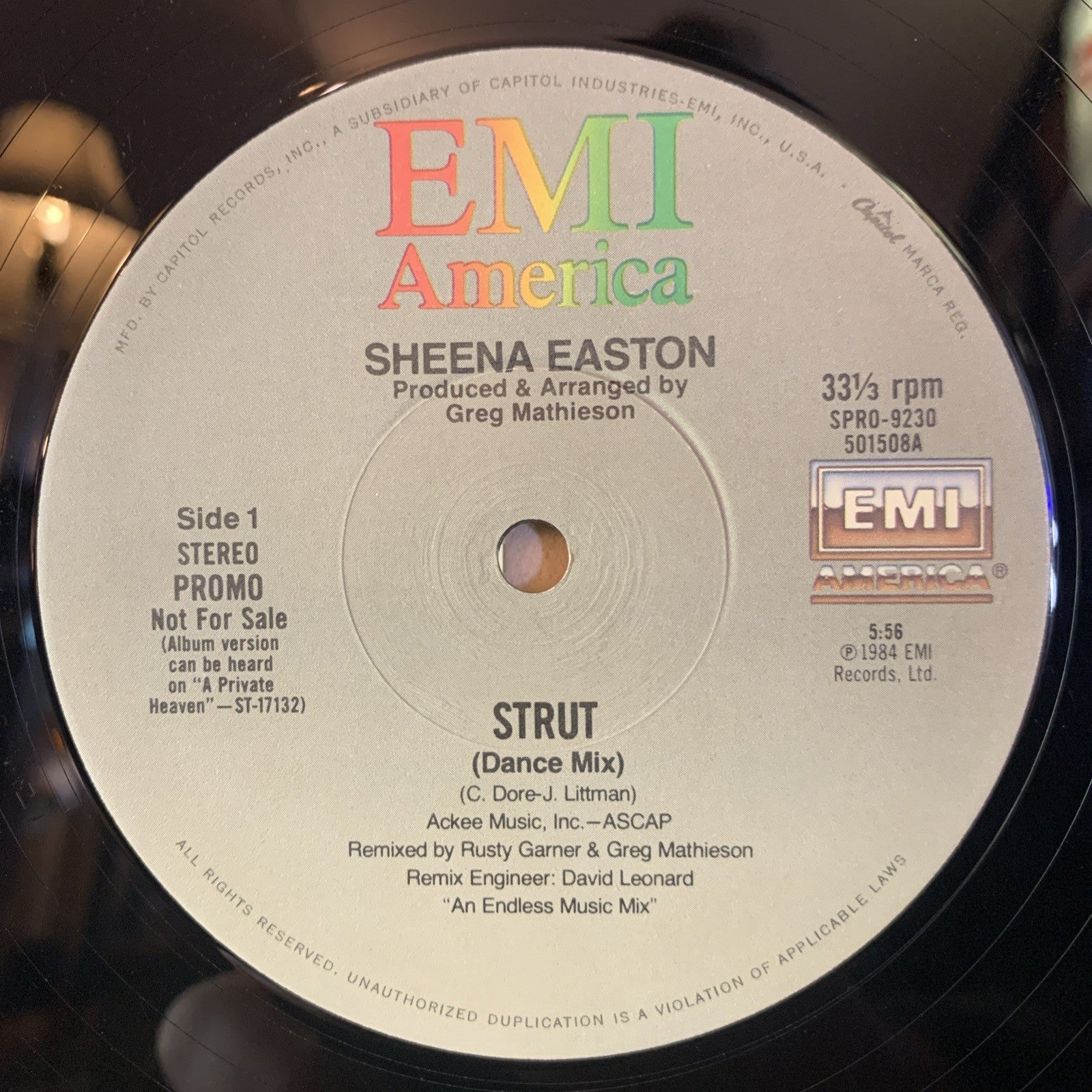 Sheena Easton – Strut - EMI America – SPRO-9230 - 12” Promo - NM(M-)