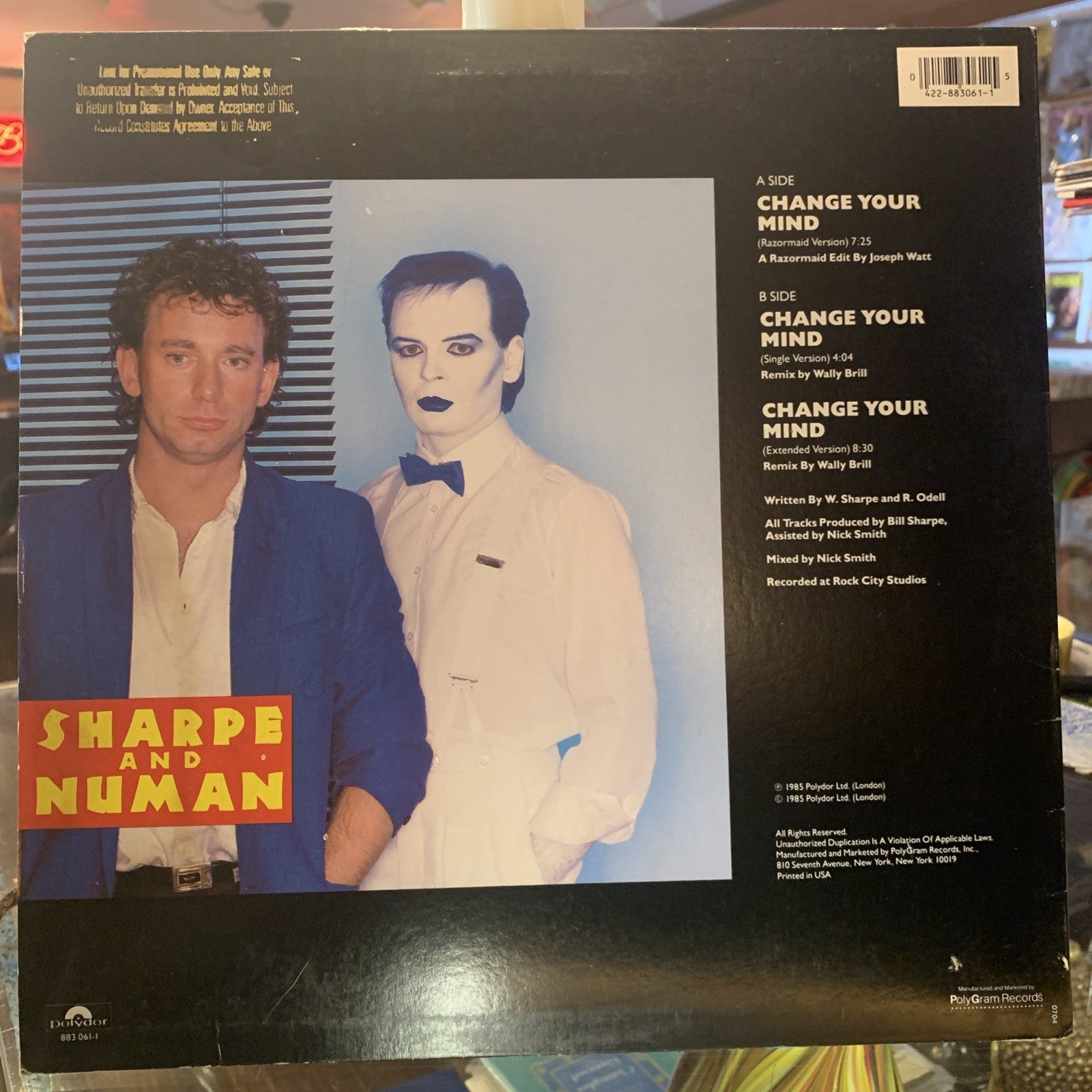 Sharpe And Numan – Change Your Mind - Polydor – 883 061-1 - Promo - VG+/NM+