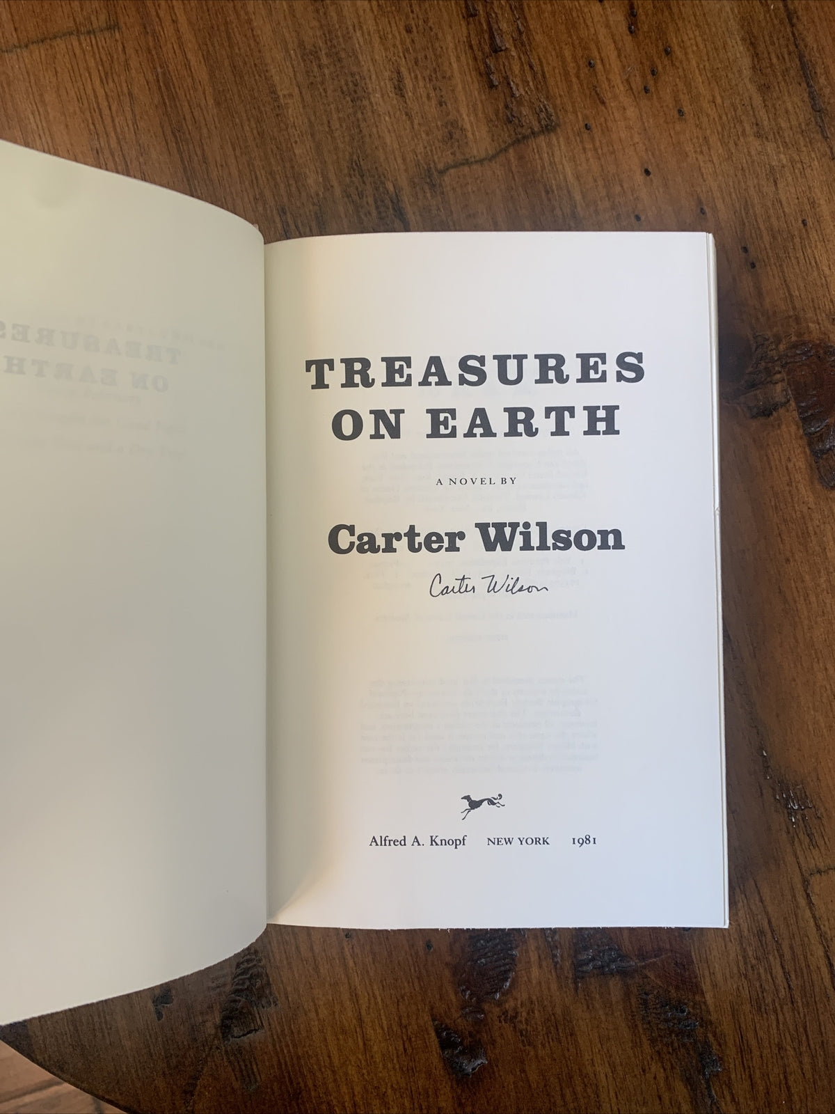 Carter Wilson Treasures On Earth Signed First Edition (1981)