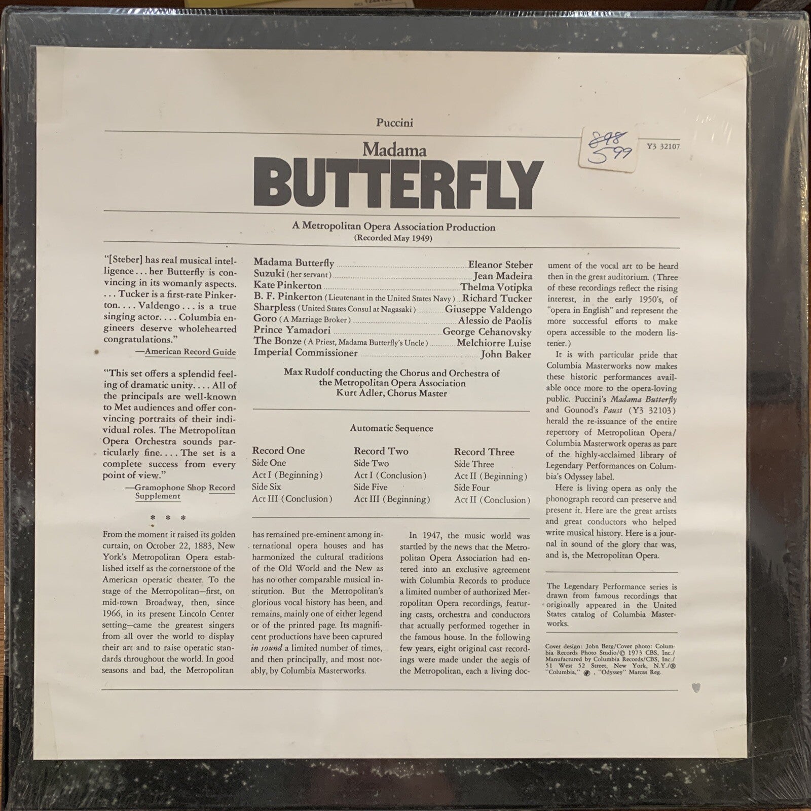 PUCCINI - MADAMA BUTTERFLY LP - SEALED