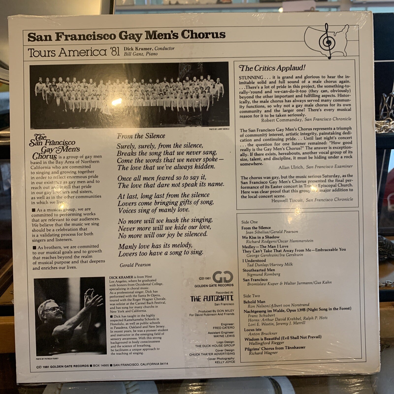 SAN FRANCISCO GAY MEN'S CHORUS TOURS AMERICA 81 DICK KRAMER CONDUCTOR LP VINYL