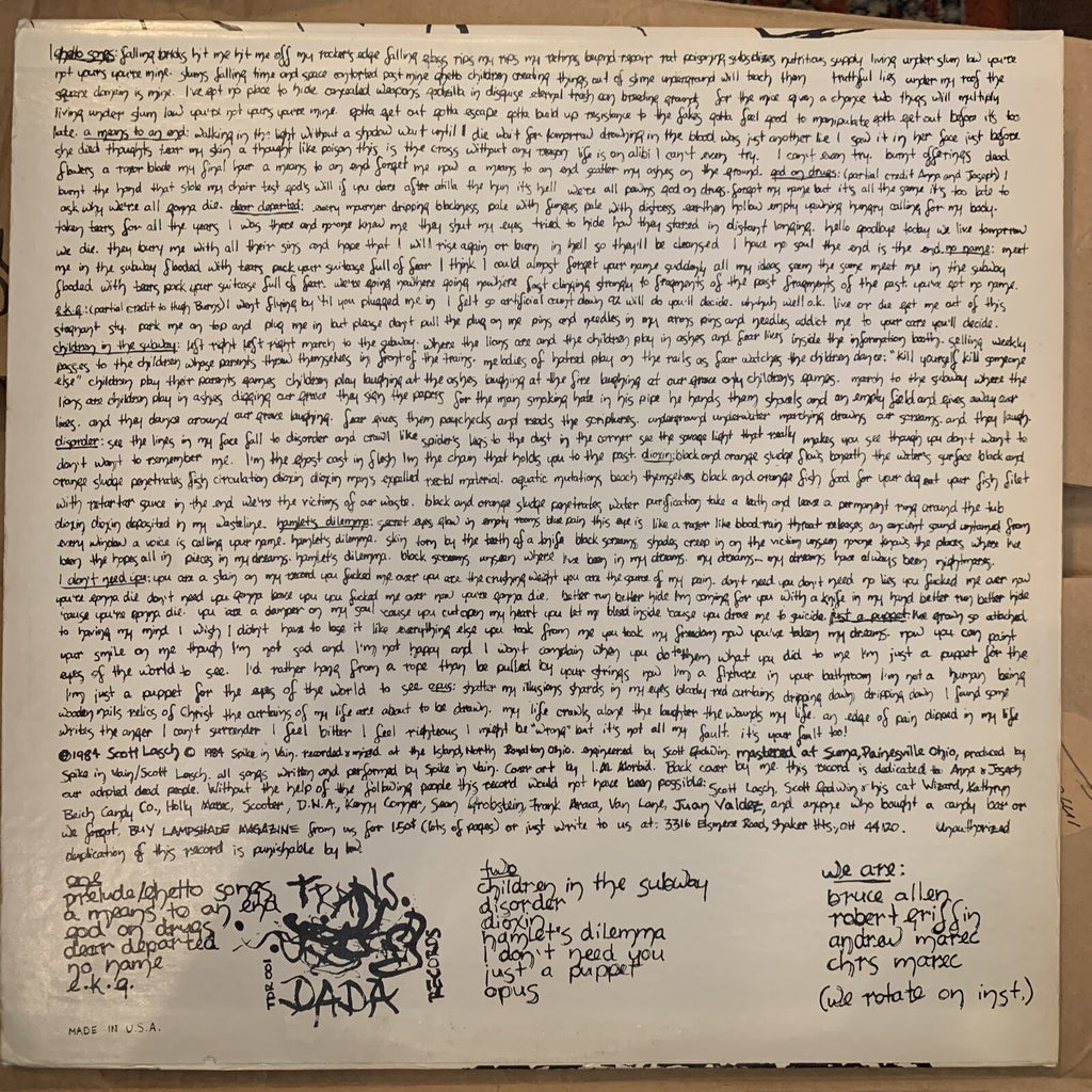 Spike In Vain - Disease Is Relative - OG Top Copy (1984) - EX/EX