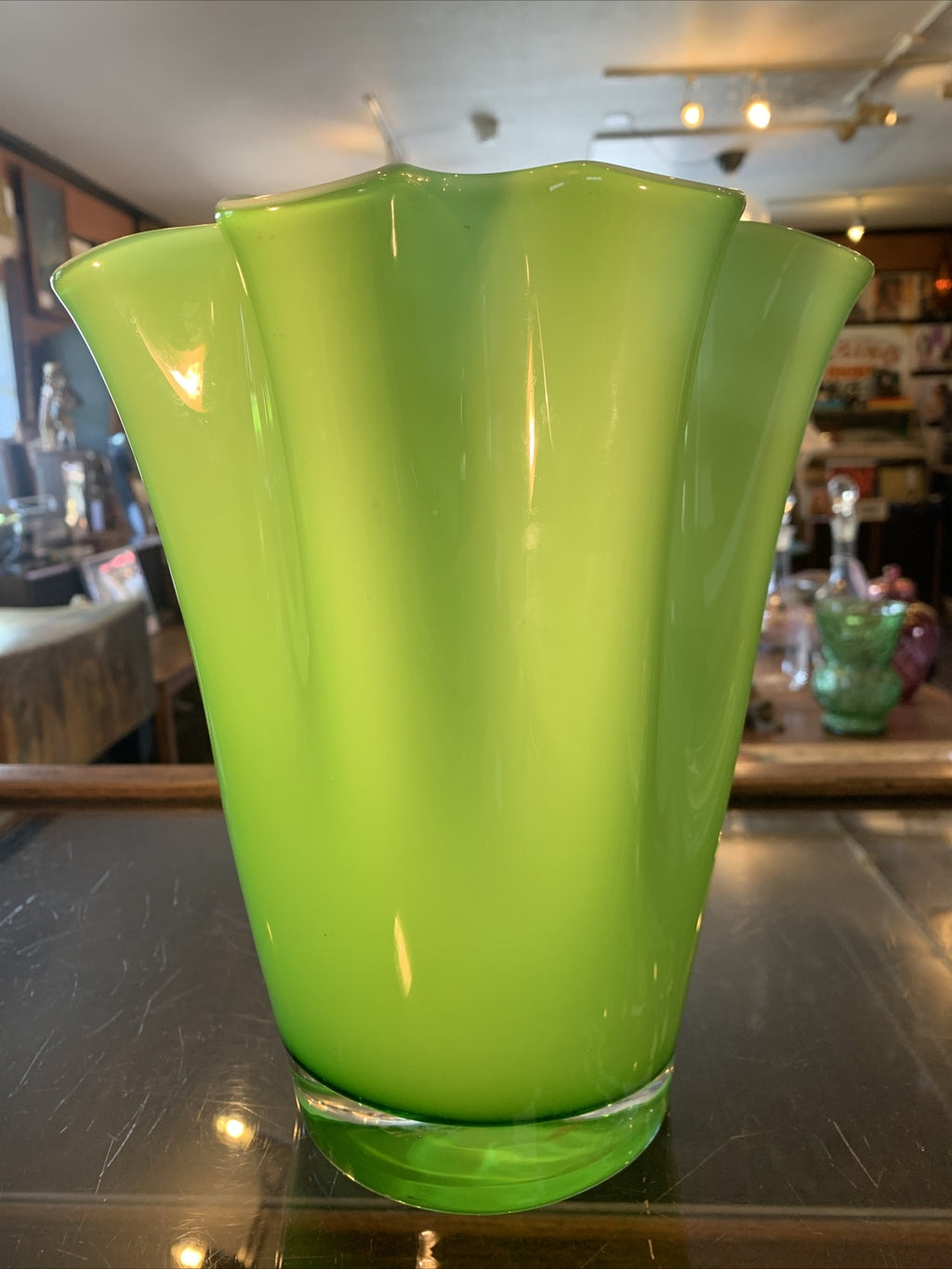 10” Vintage Green Murano Vase