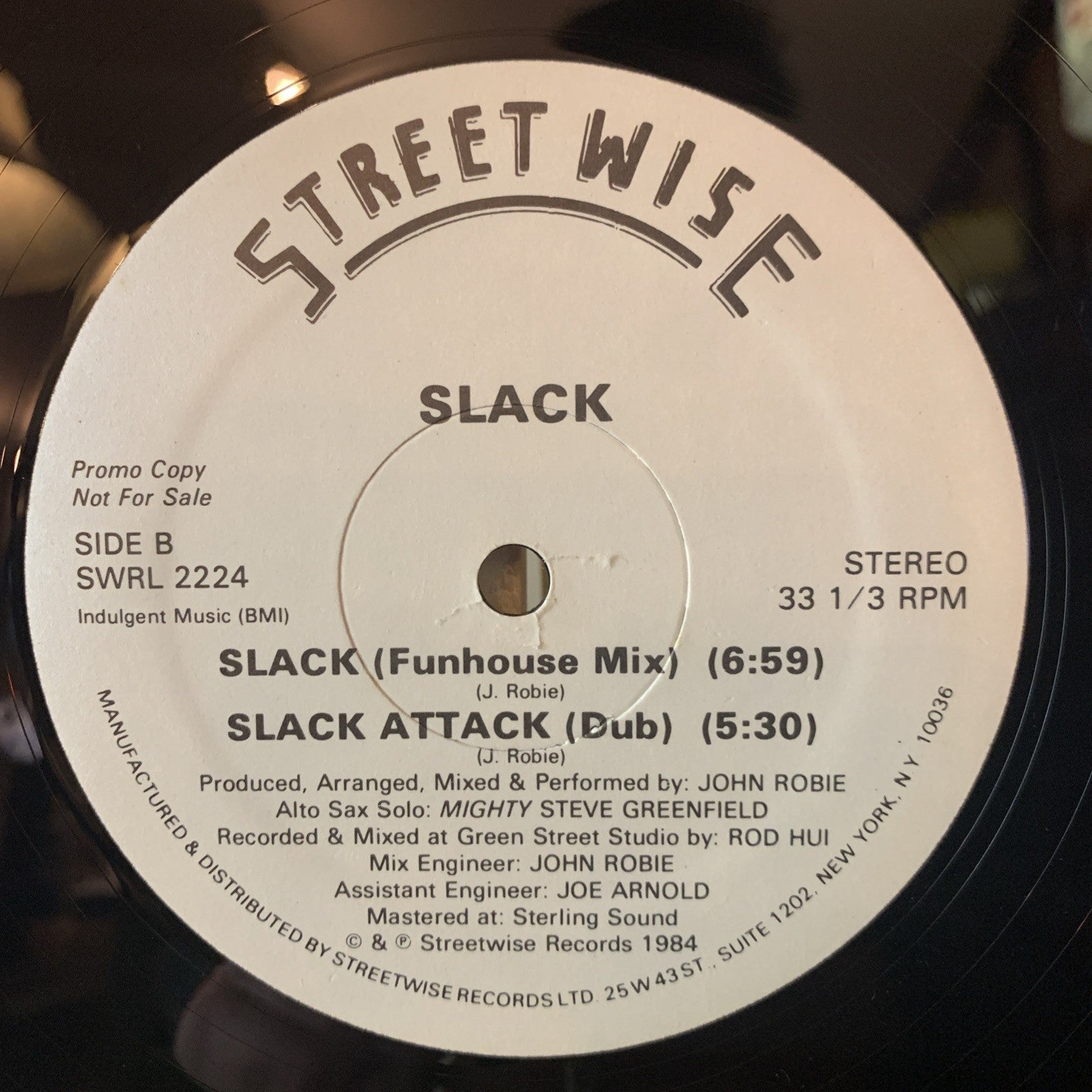 Slack ‎– Slack - Streetwise ‎– SWRL 2224 - 12” Promo - NEAR MINT+