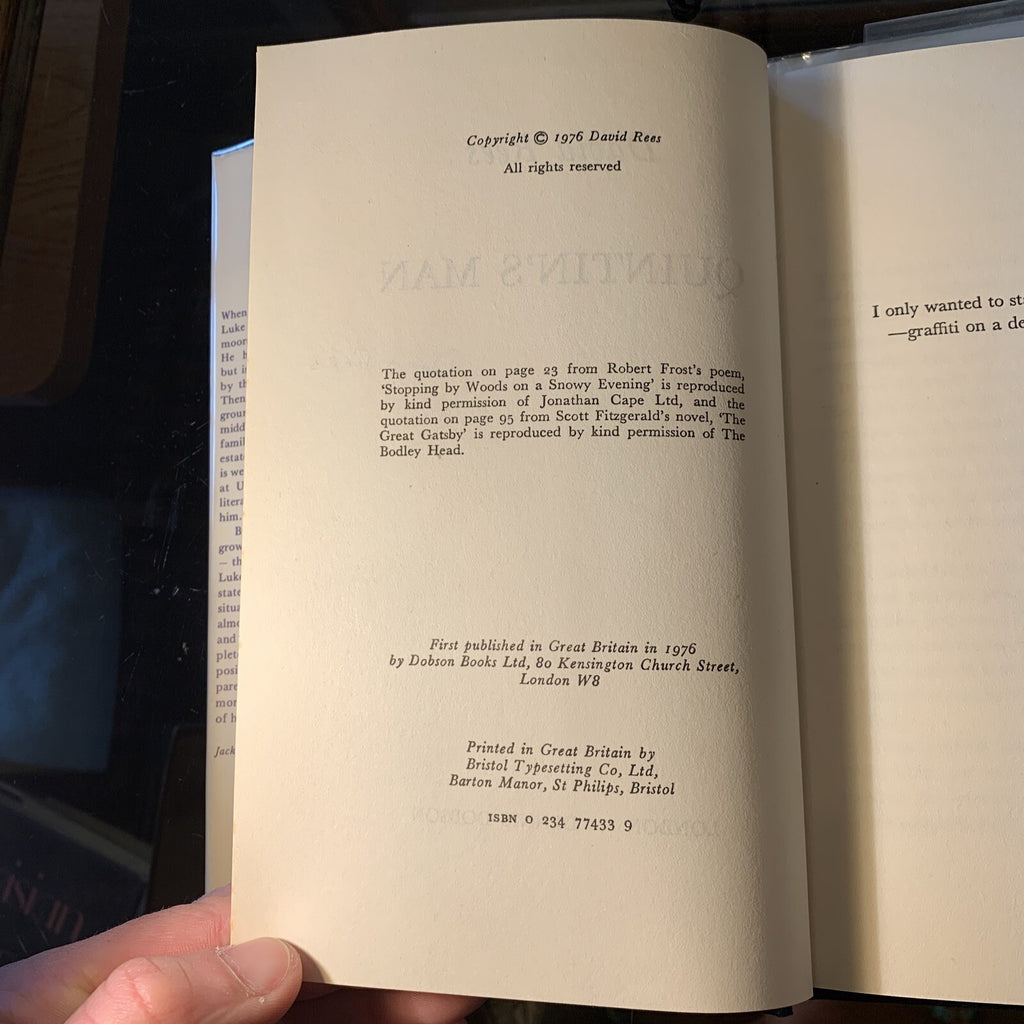Quintin’s Man David Rees Signed First Edition