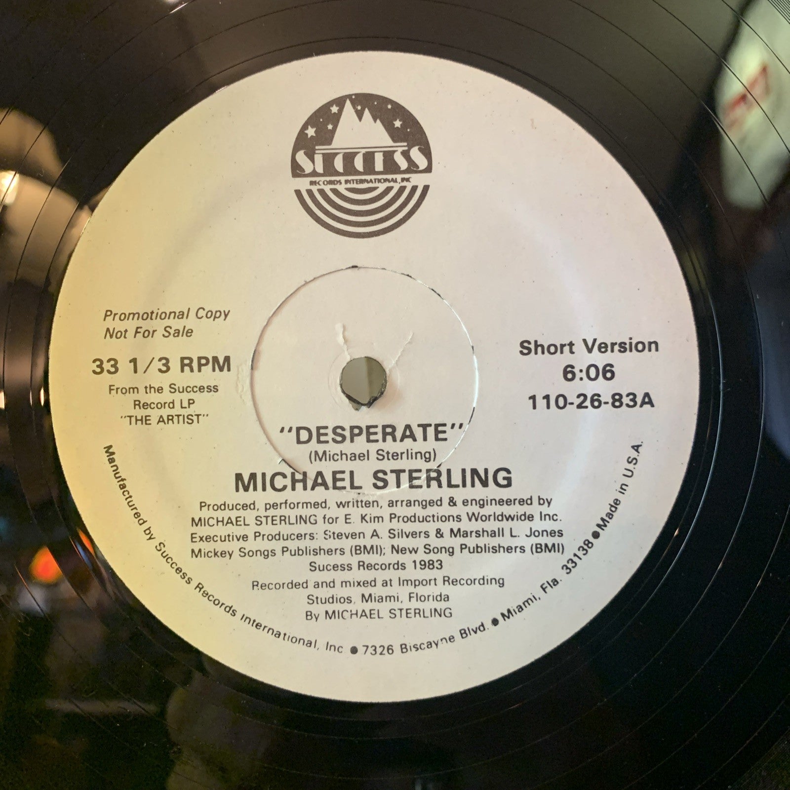Michael Sterling ‎– Desperate - Success Records ‎– 110-26-83 - 12” Promo - NM+
