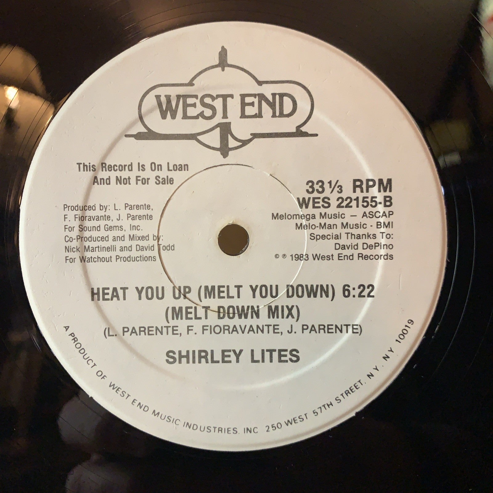 Shirley Lites ‎– Heat You Up (Melt You Down) -  West End Records ‎– 12” Promo EX
