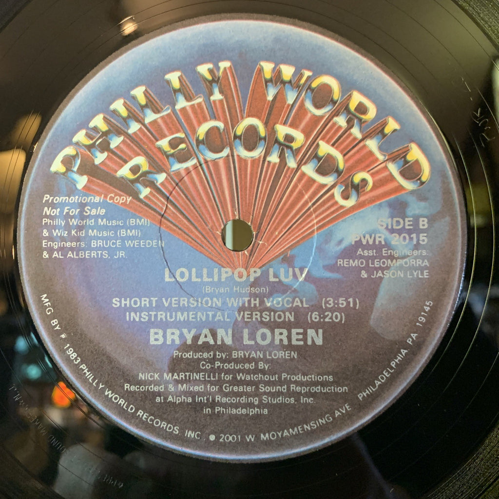 Bryan Loren – Lollipop Luv - Philly World Records – PWR 2015 - 12” Promo NM (M-)
