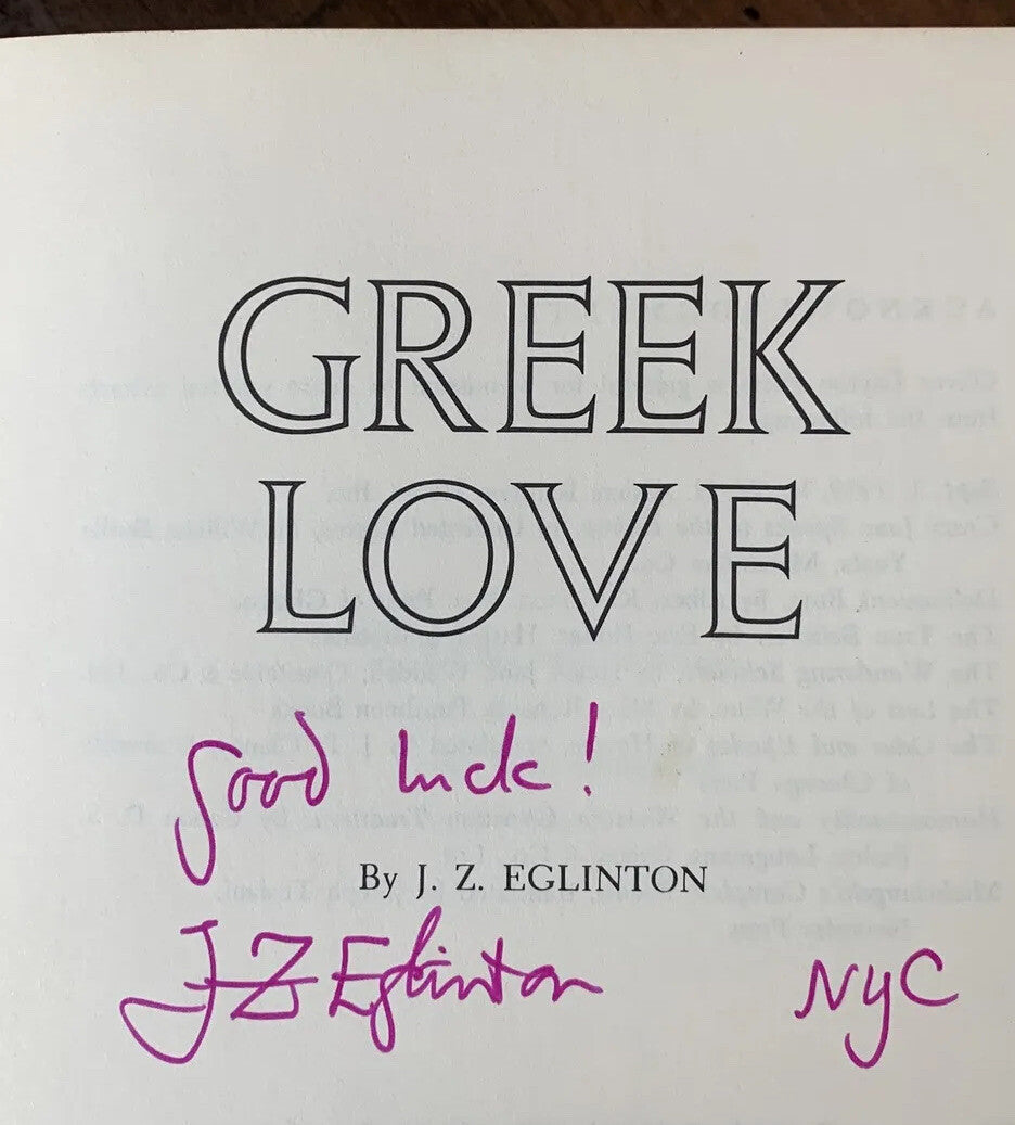 J.Z. Eglinton aka Walter Breen - Greek Love - Signed First Edition 1964