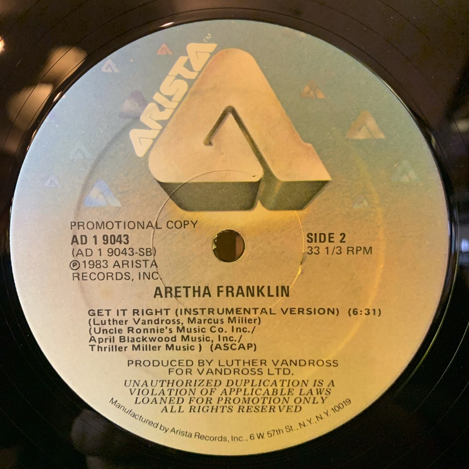 Aretha Franklin ‎– Get It Right (Long Version) - 12” Promo - NM(M-)
