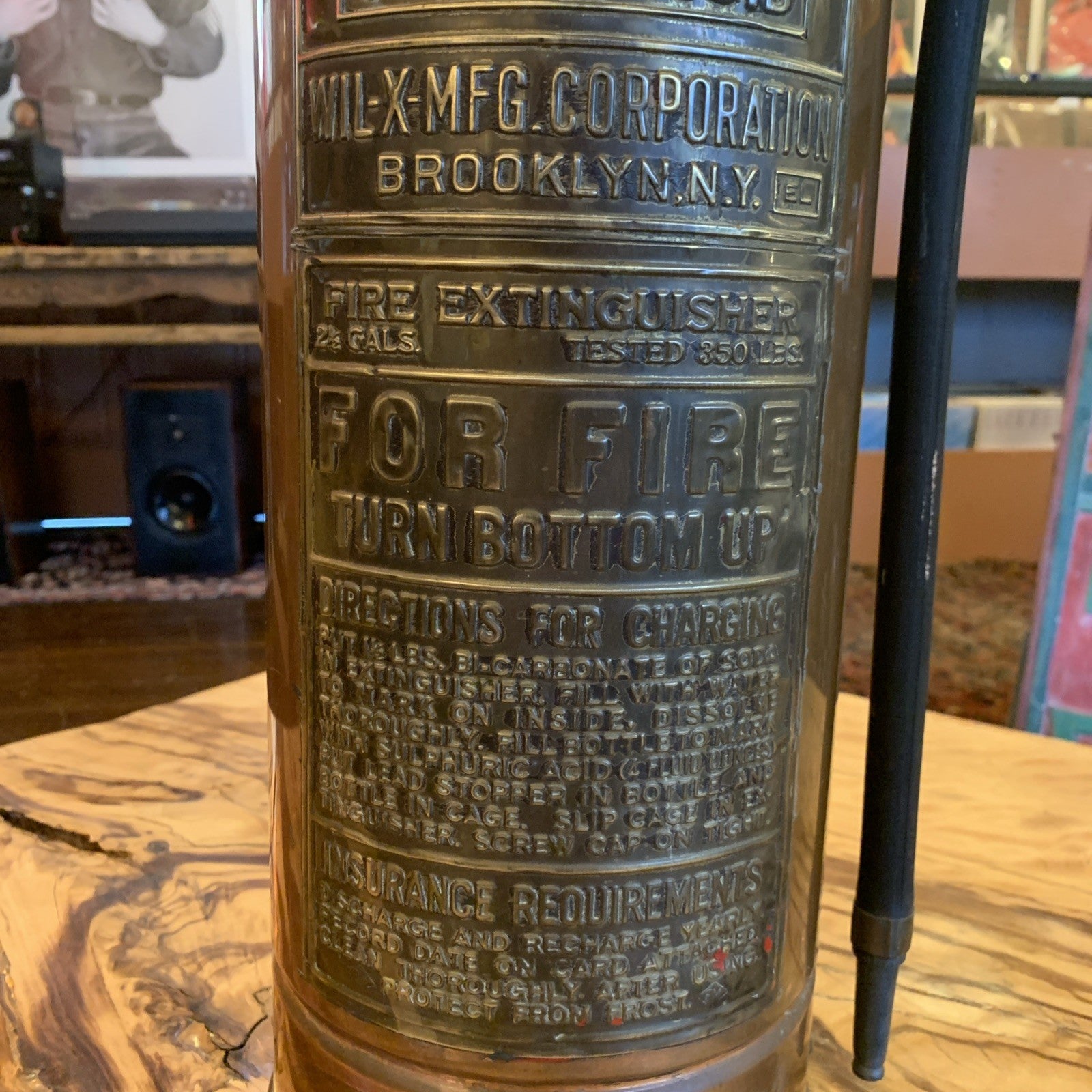 Wil-X Brass Fire Extinguisher - Ca. 1920 - Brooklyn, NY - Excellant Condition