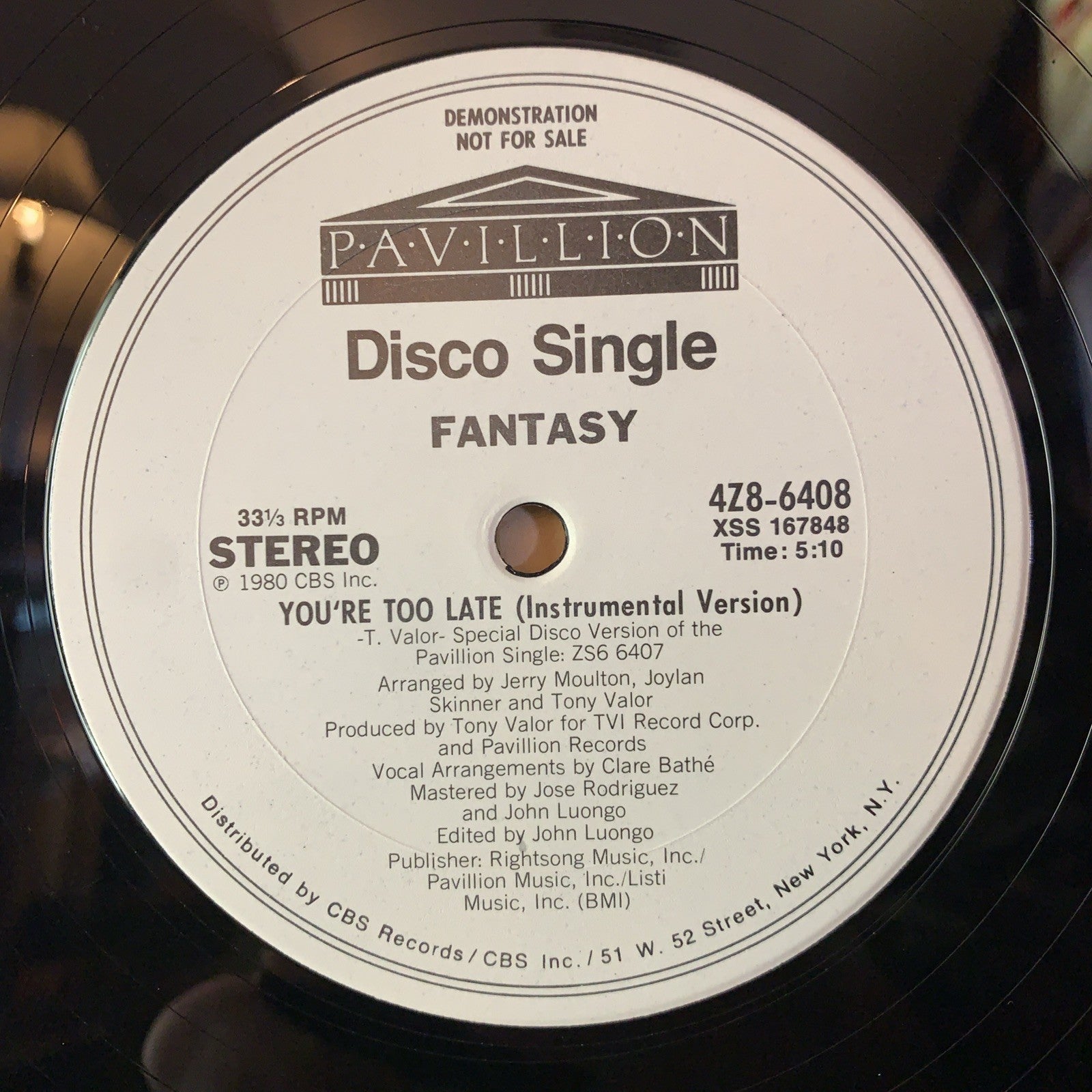 Fantasy – You're Too Late - Pavillion – 4Z8-6408 - 12” Promo - NM(M-)