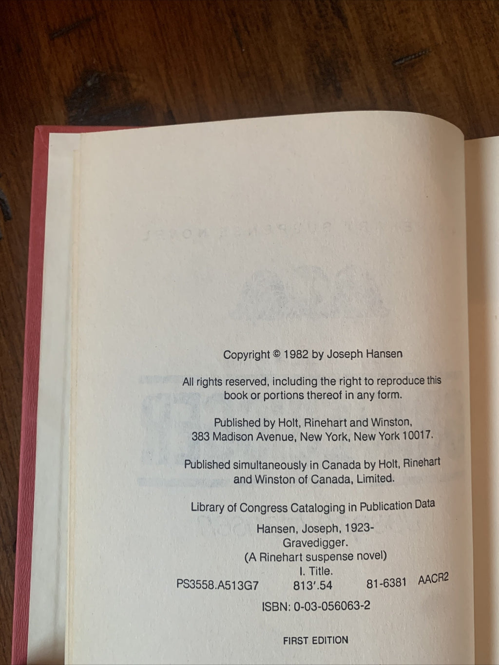 Joseph Hansen Gravedigger Signed First Edition (1982)