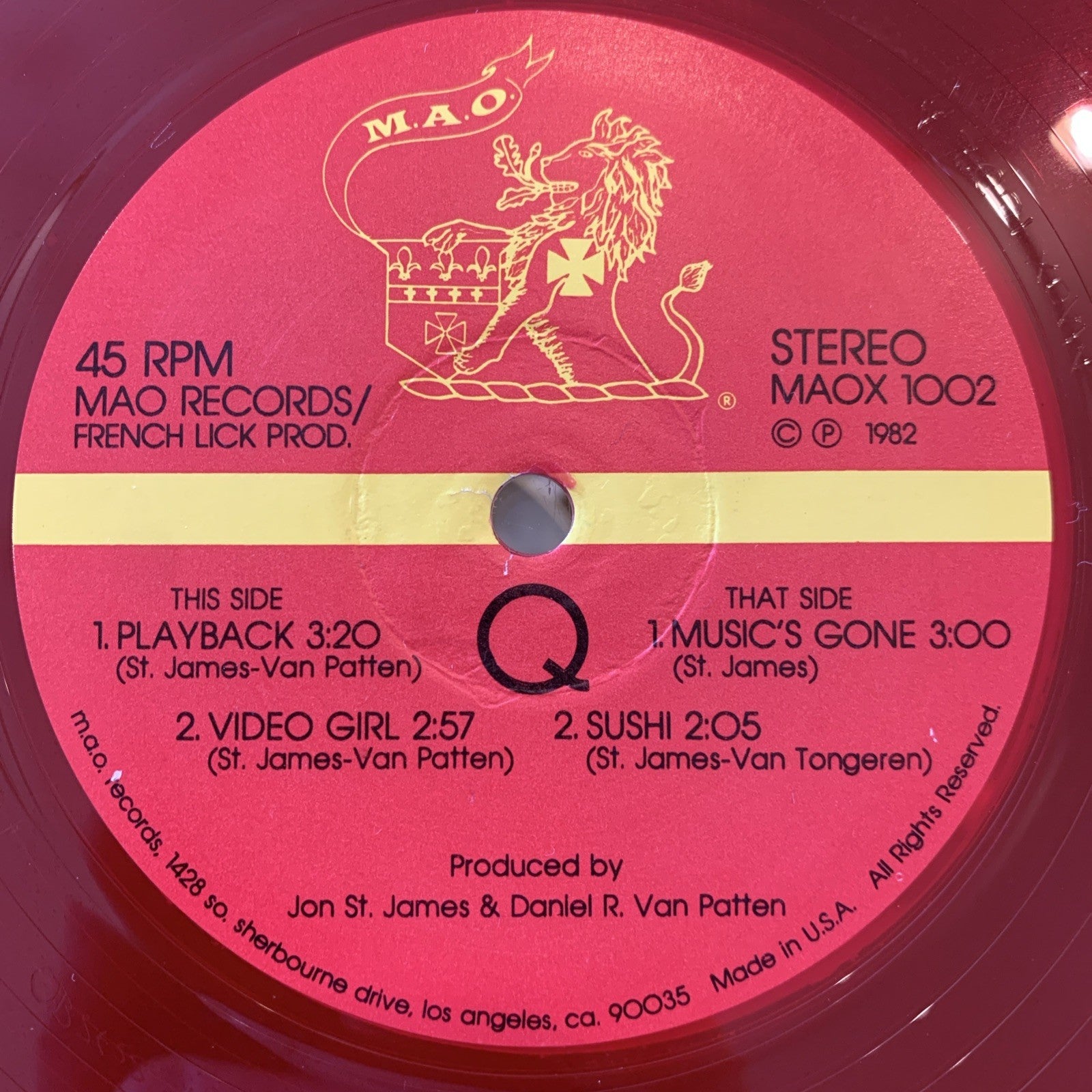 Q 1982 MAO RECORDS/FRENCH LICK 45RPM 12" EP MAOX 1002 STEREO RED VINYL NEAR MINT