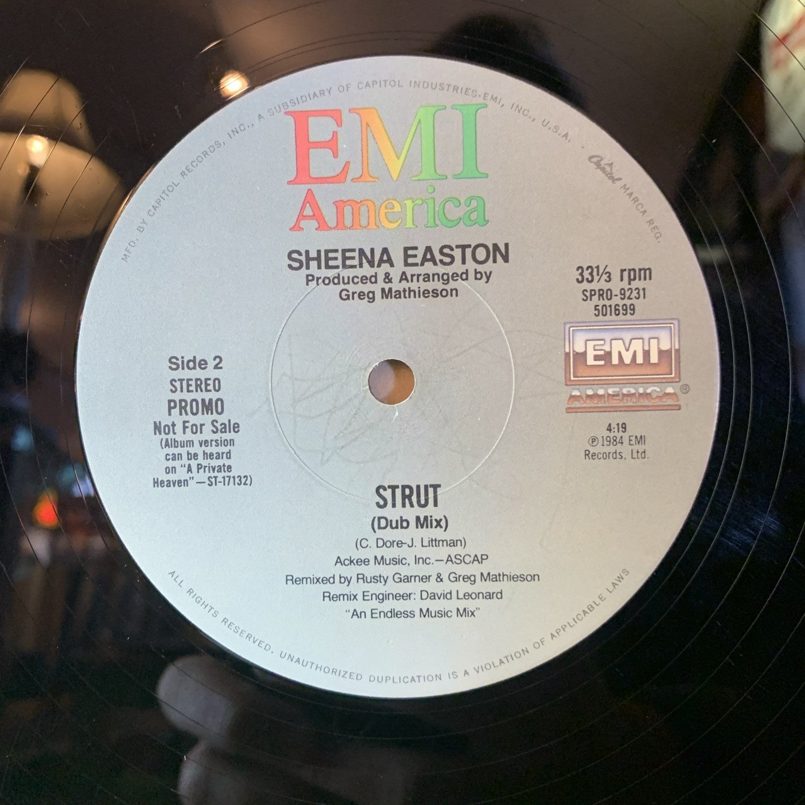 Sheena Easton – Strut - EMI America – SPRO-9230 - 12” Promo - NM(M-)