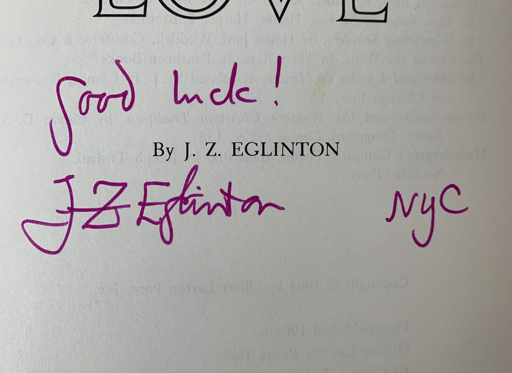 J.Z. Eglinton aka Walter Breen - Greek Love - Signed First Edition 1964