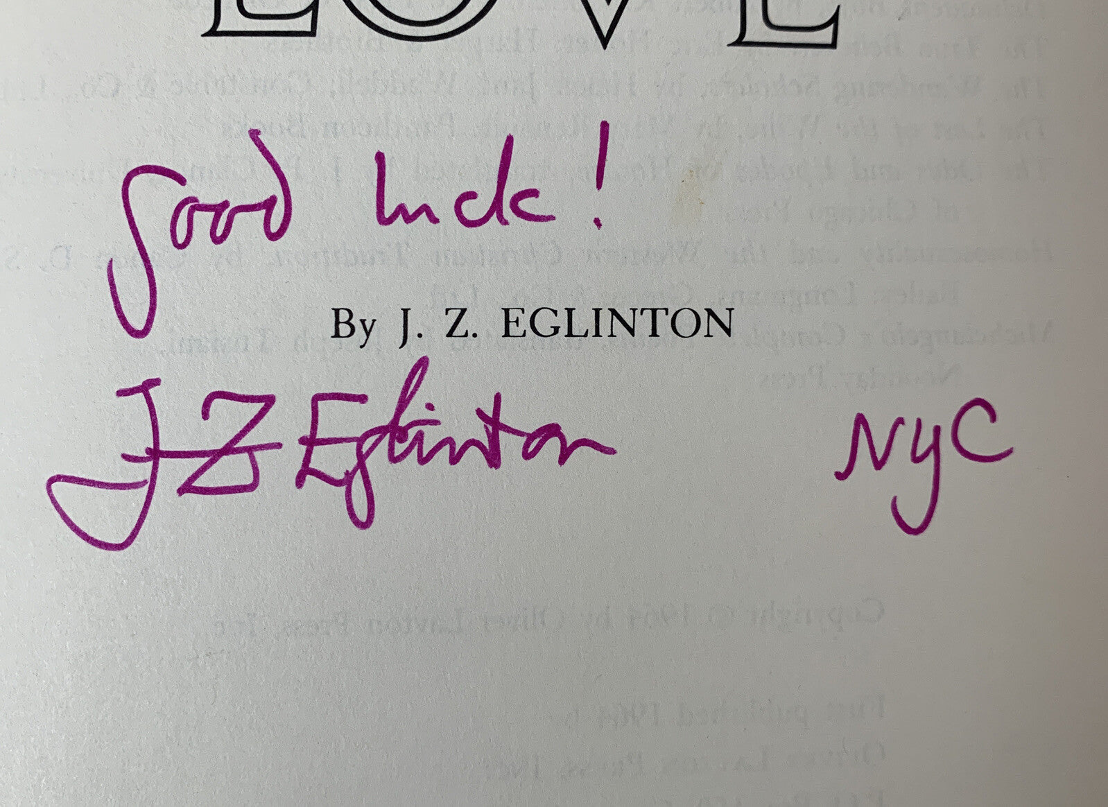J.Z. Eglinton aka Walter Breen - Greek Love - Signed First Edition 1964