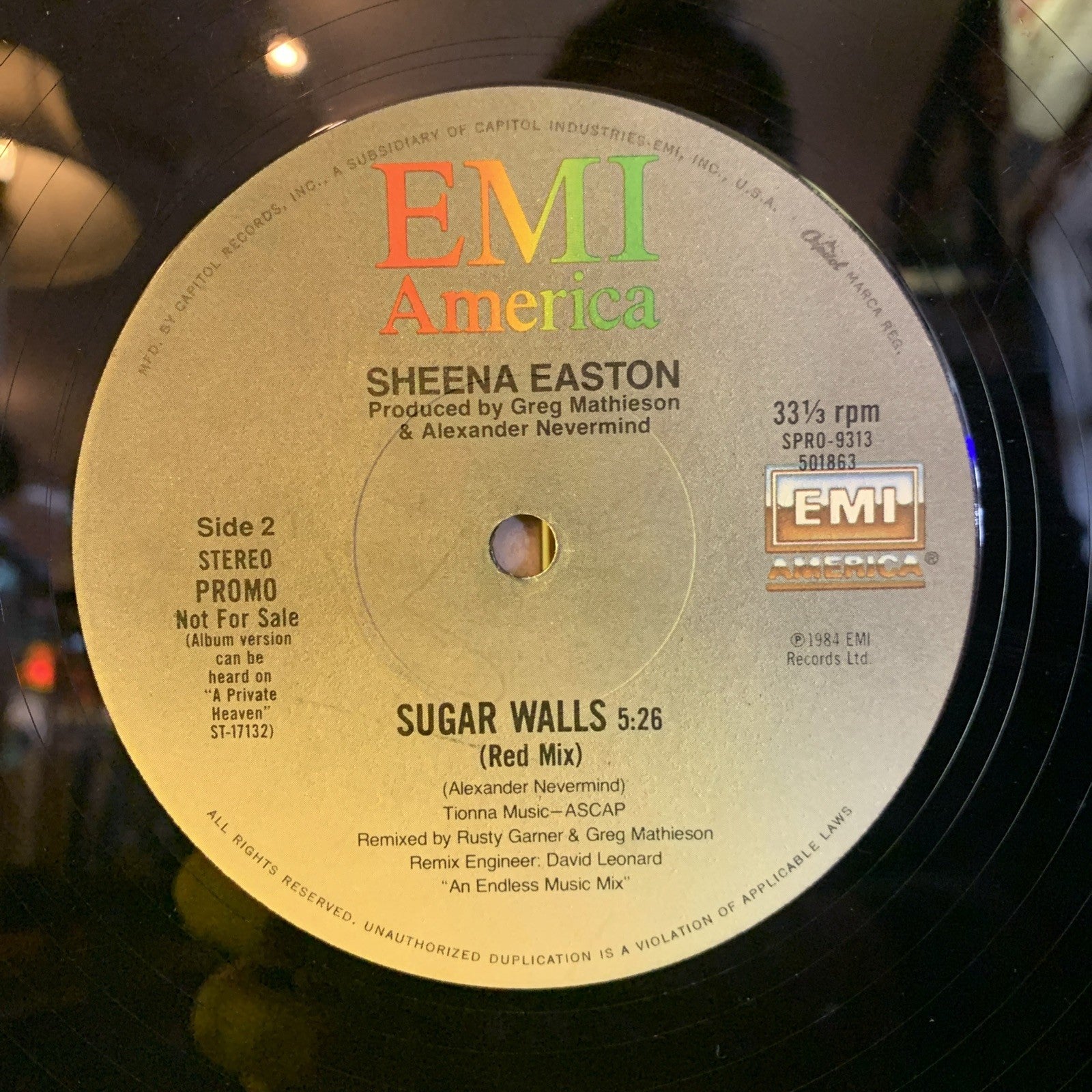 Sheena Easton – Sugar Walls - EMI America – SPRO-9312 - 12” Promo - NM(M-)