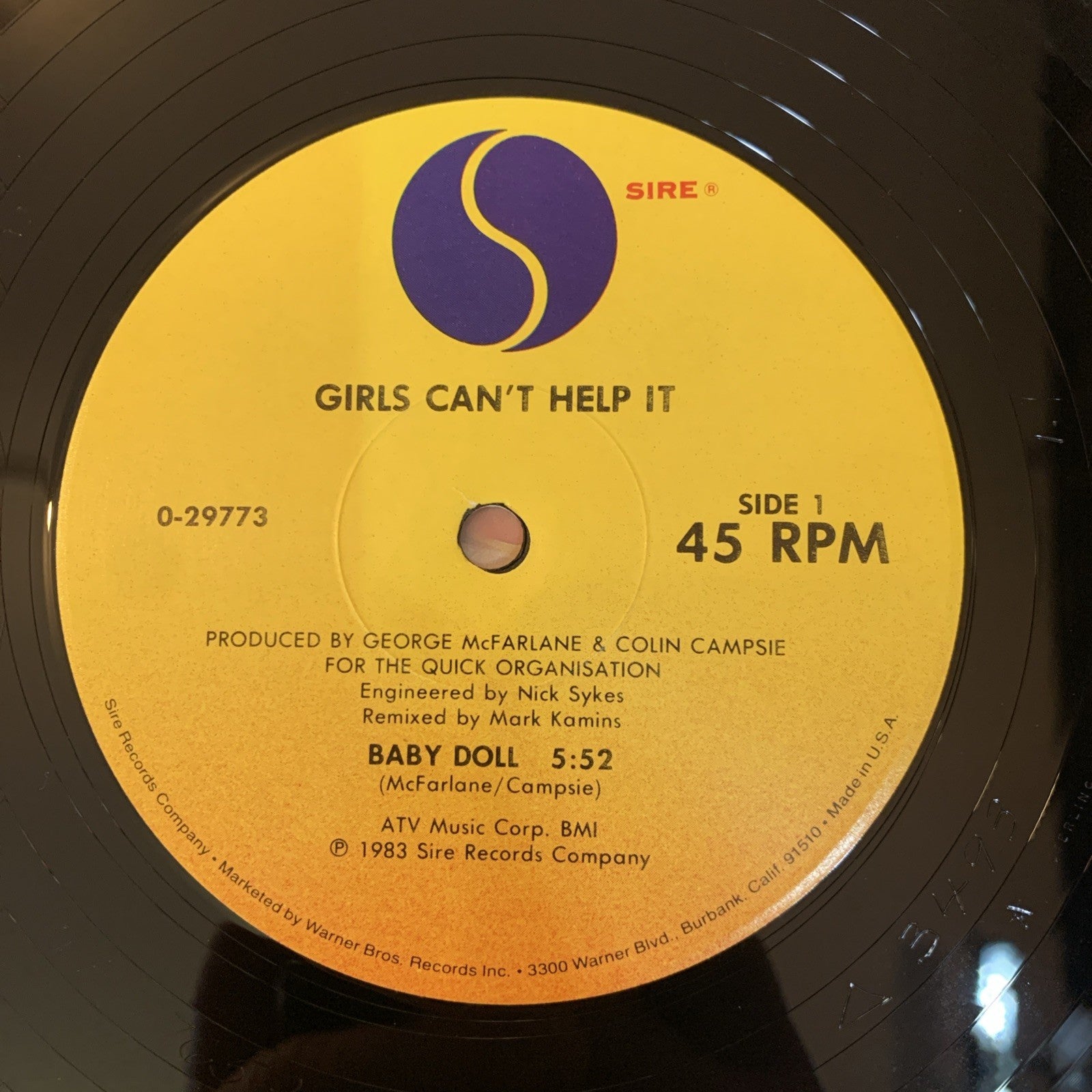 Girls Can't Help It – Baby Doll - Sire – 0-29773 - Promo - NEAR MINT+