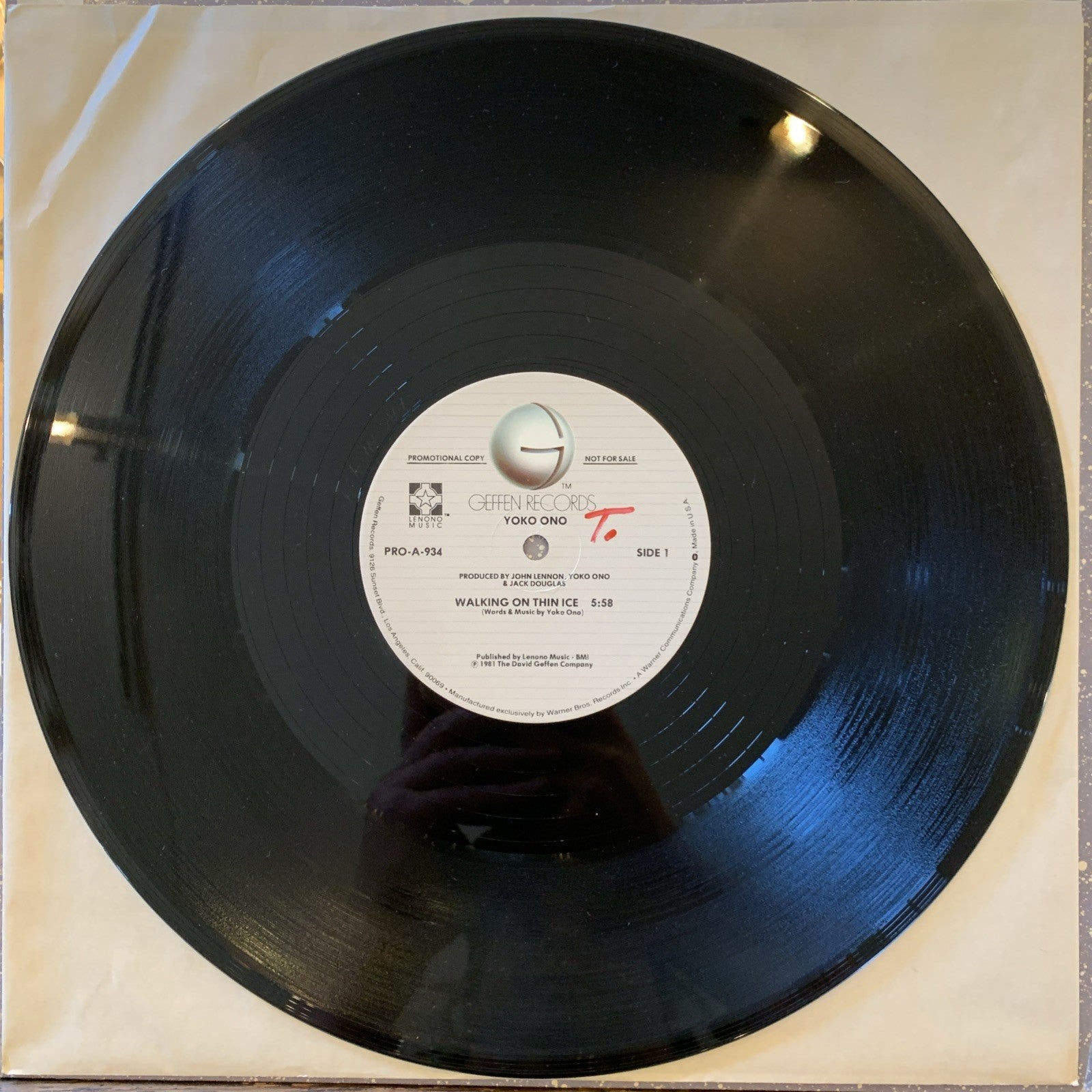 YOKO ONO  12" Walking On Thin Ice PROMO  w/ Lyrics - Never Say Goodbye PROM0